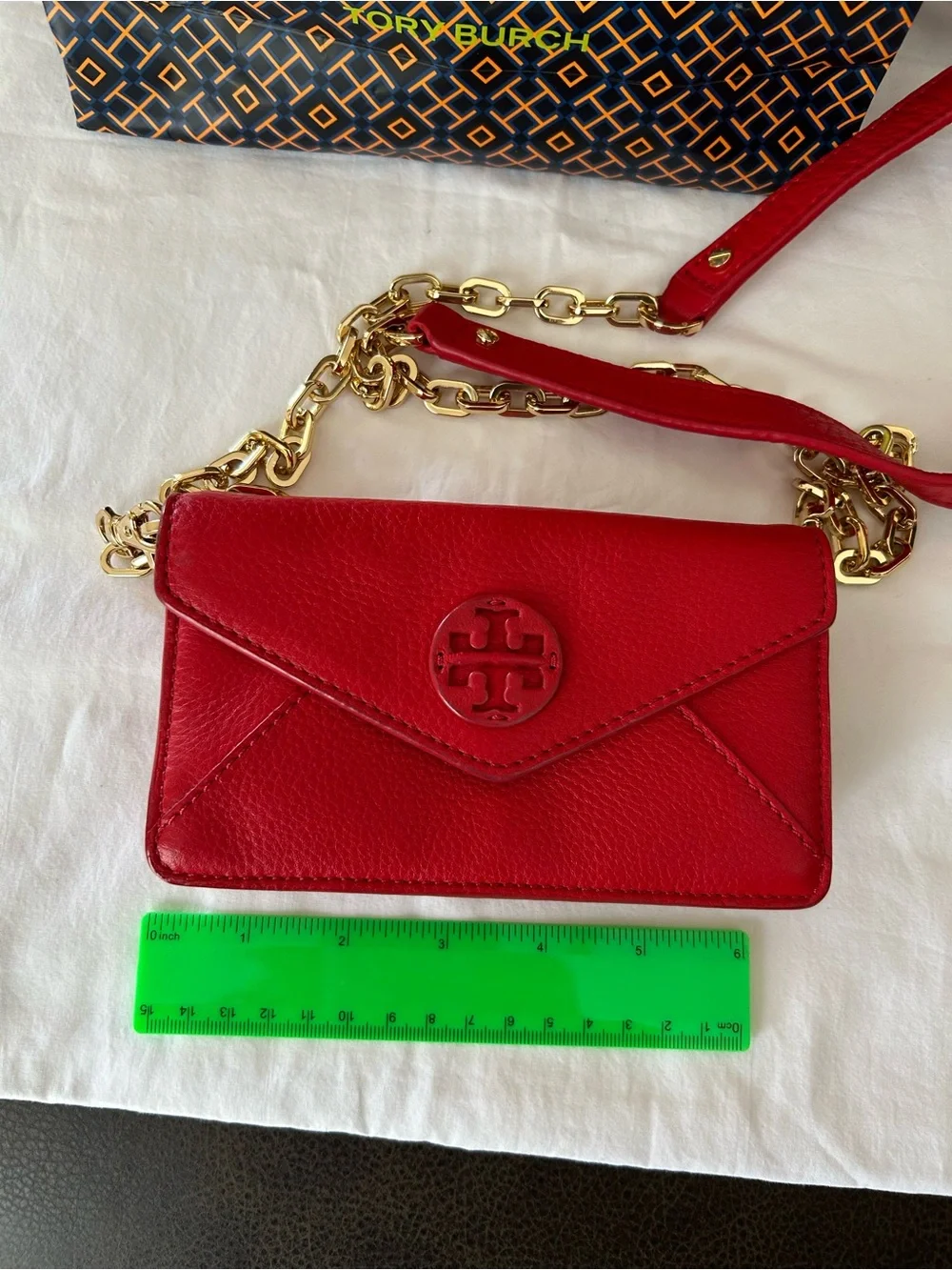 Tory Burch Mini Red Leather Wallet Envelope Crossbody
